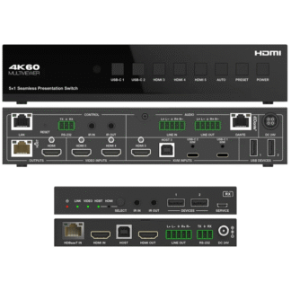 DVDO-USBC-HDMI-PS-51, Selector/Extensor de Presentaciones 4K 5x1 USB-C, HDMI y Dante