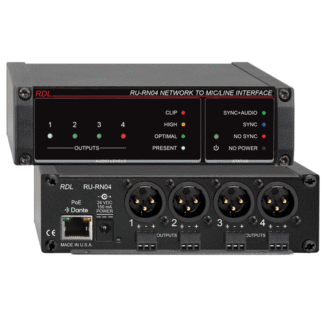 RDL RU-RN04 - Conversor Dante a 4 Salidas de Línea con Mezclador Virtual 4×4 Integrado